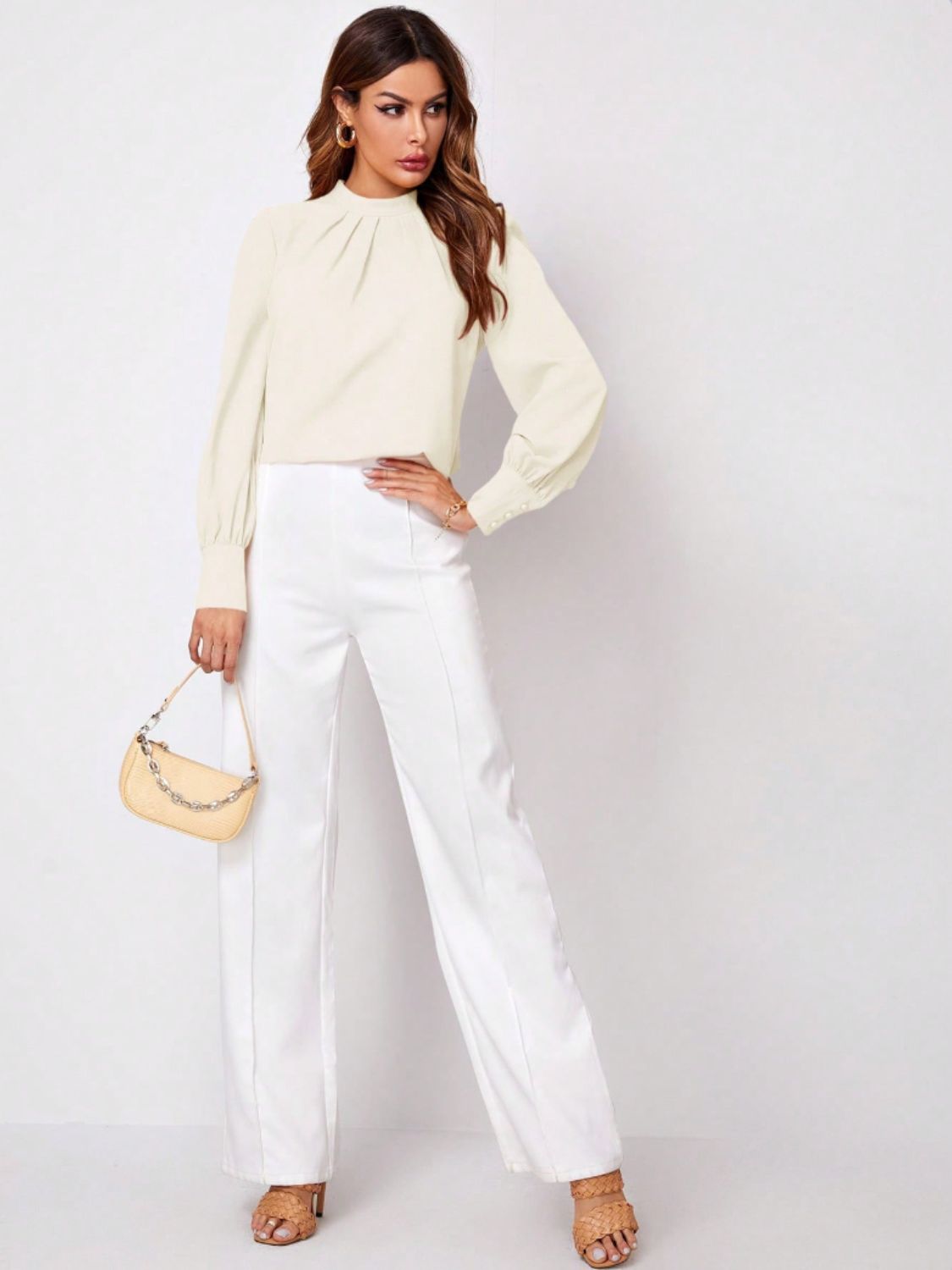 Ruched Mock Neck Long Sleeve Blouse | Elegant & Stylish Statement Piece