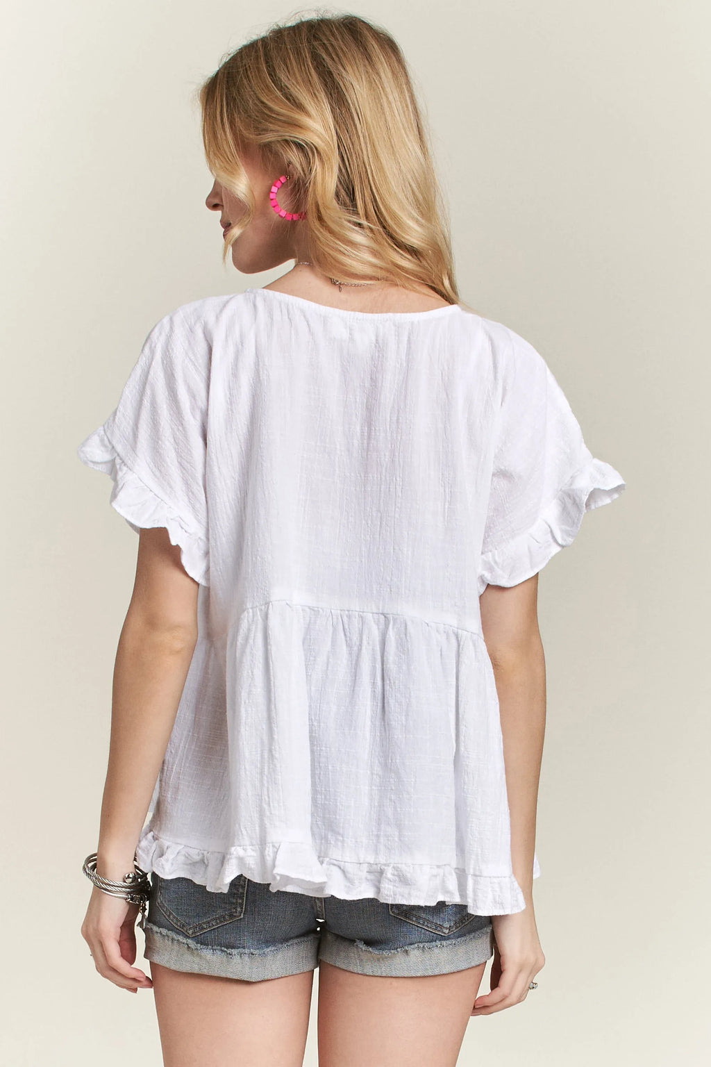Button Down Ruffled Babydoll Blouse