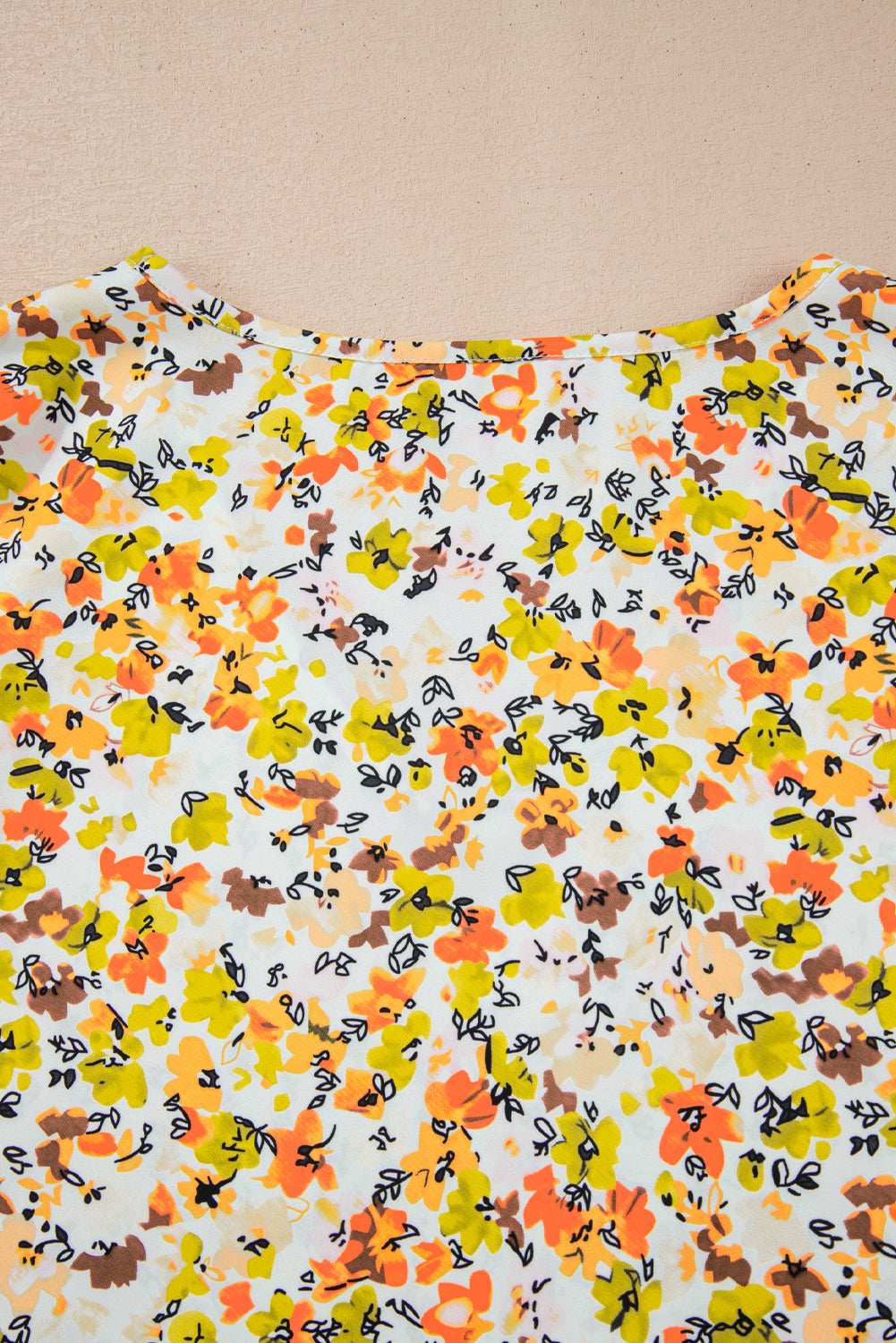 Green Floral Print Ruffle V Neck Short Sleeve Blouse