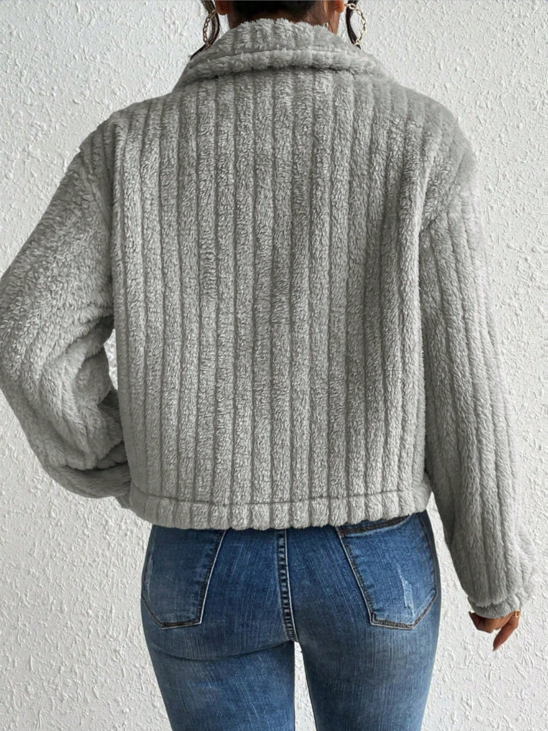 Title: Fuzzy Button-Up Collared Neck Jacket | Cozy & Stylish Outerwear