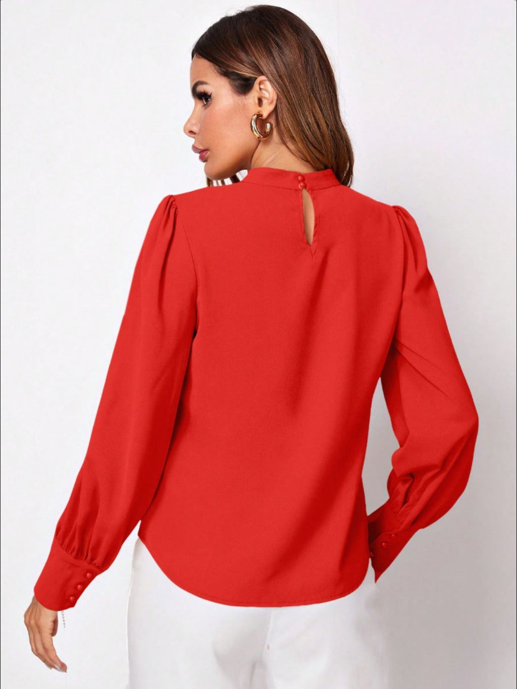 Ruched Mock Neck Long Sleeve Blouse | Elegant & Stylish Statement Piece