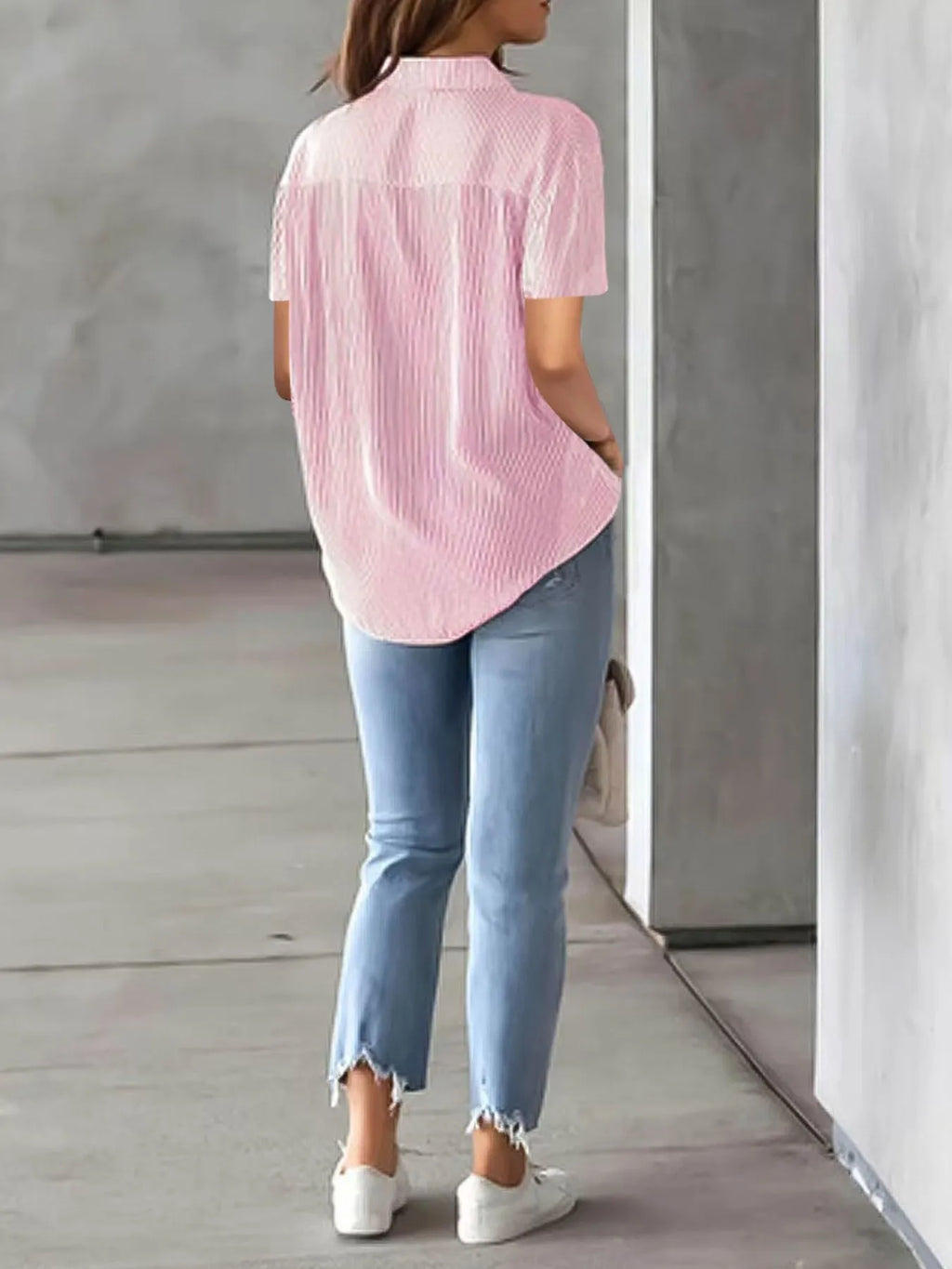 Full Size Striped Button-Up Casual Shirt with Pocket Plus Size