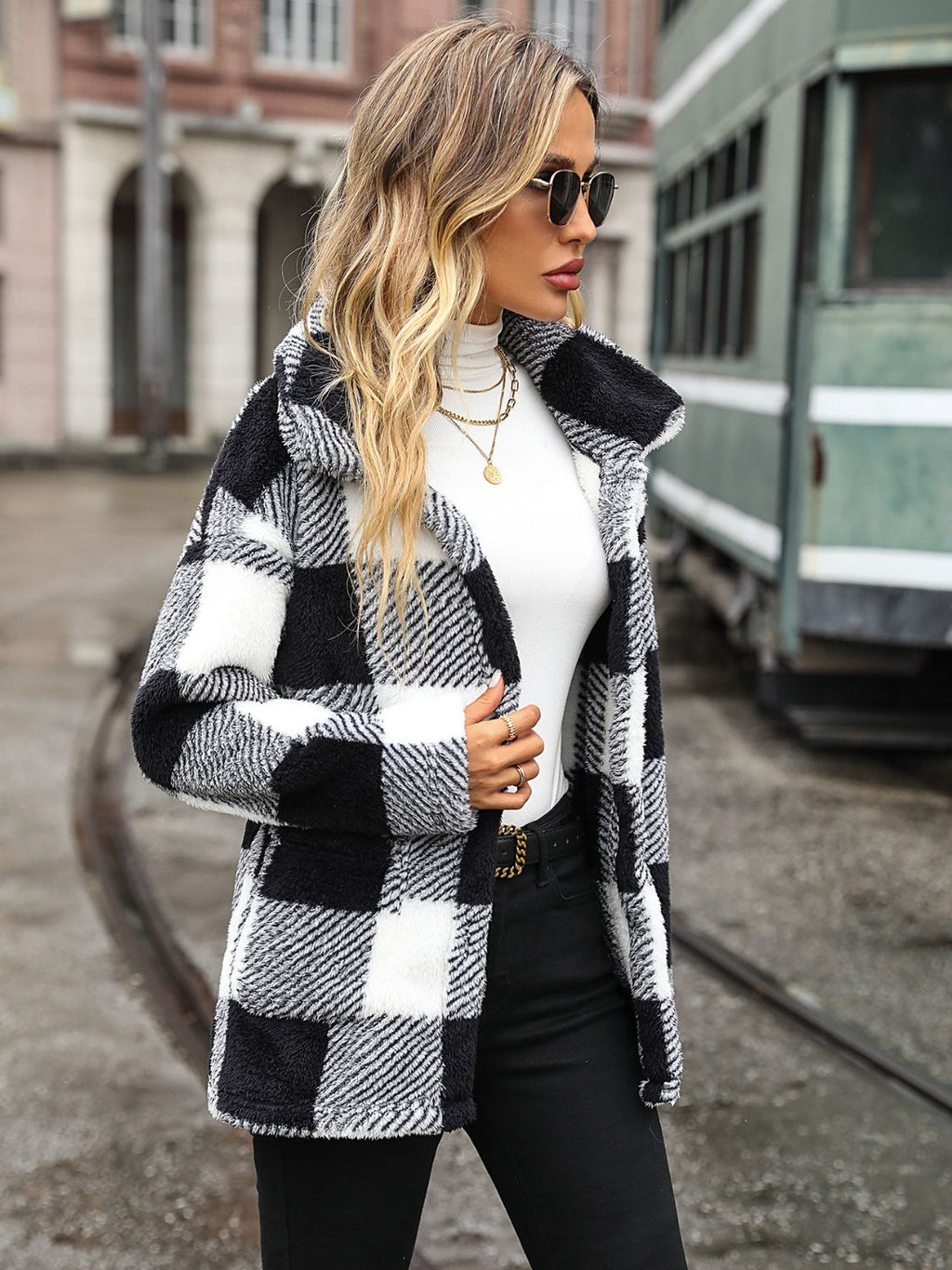 Plaid Collared Neck Button-Down Jacket | Trendy & Cozy Outerwear