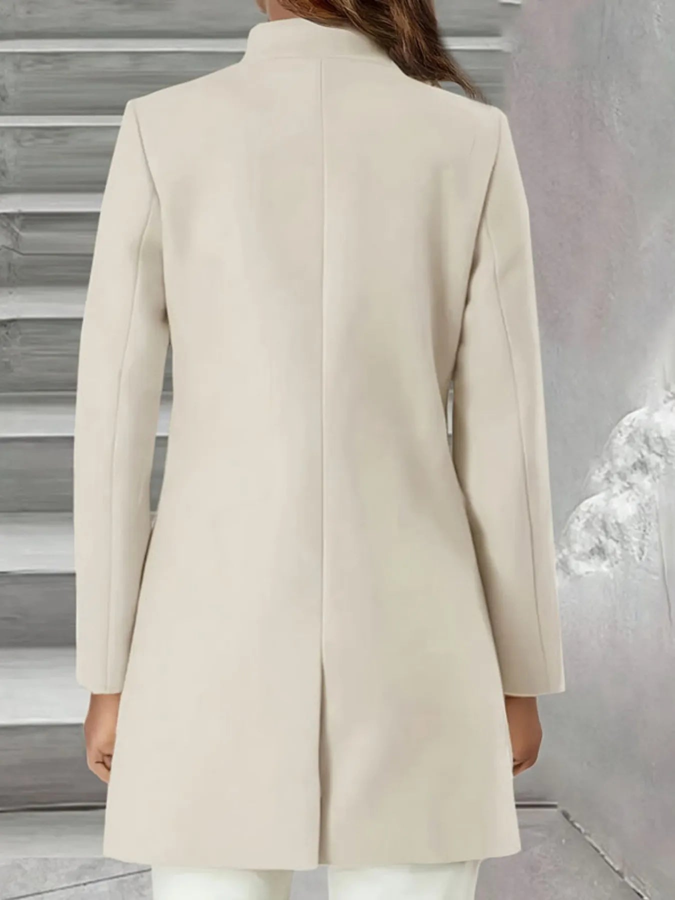 Single-Breasted Stand Collar Coat with Pocket