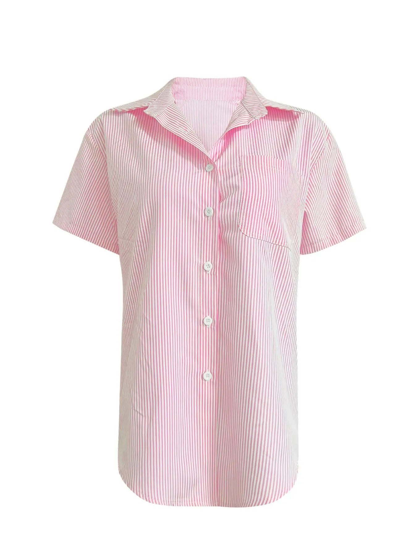 Full Size Striped Button-Up Casual Shirt with Pocket Plus Size