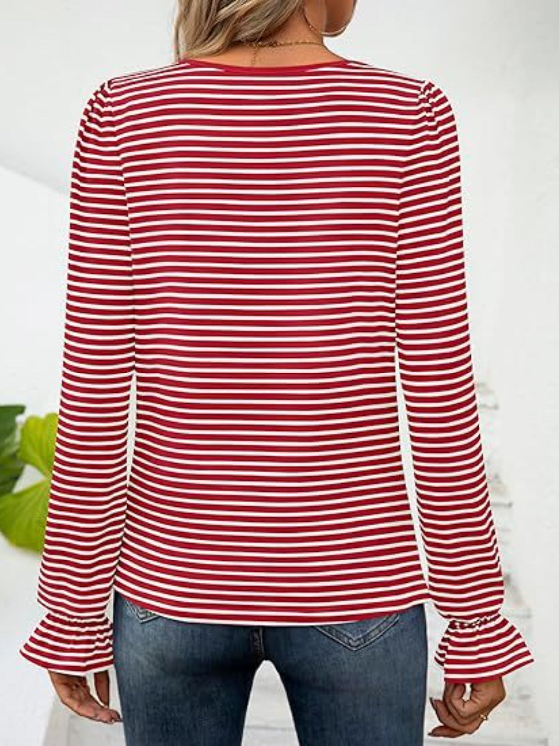 Striped Square Neck Flounce Sleeve Top | Trendy & Feminine Chic