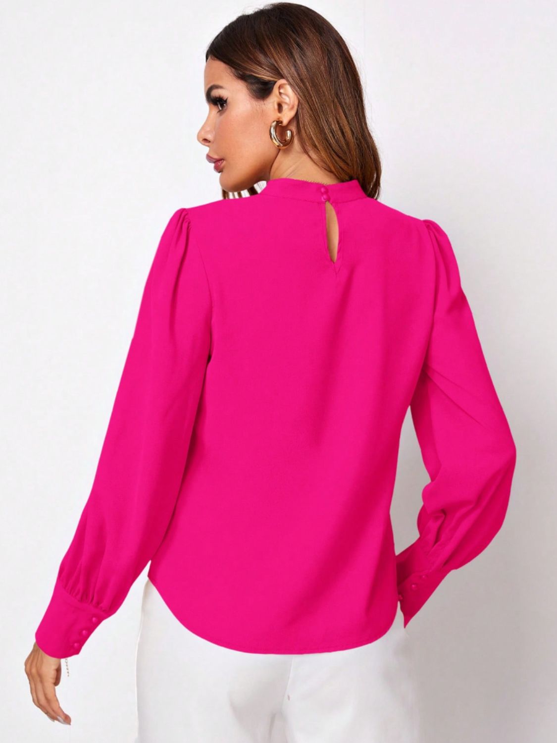 Ruched Mock Neck Long Sleeve Blouse | Elegant & Stylish Statement Piece