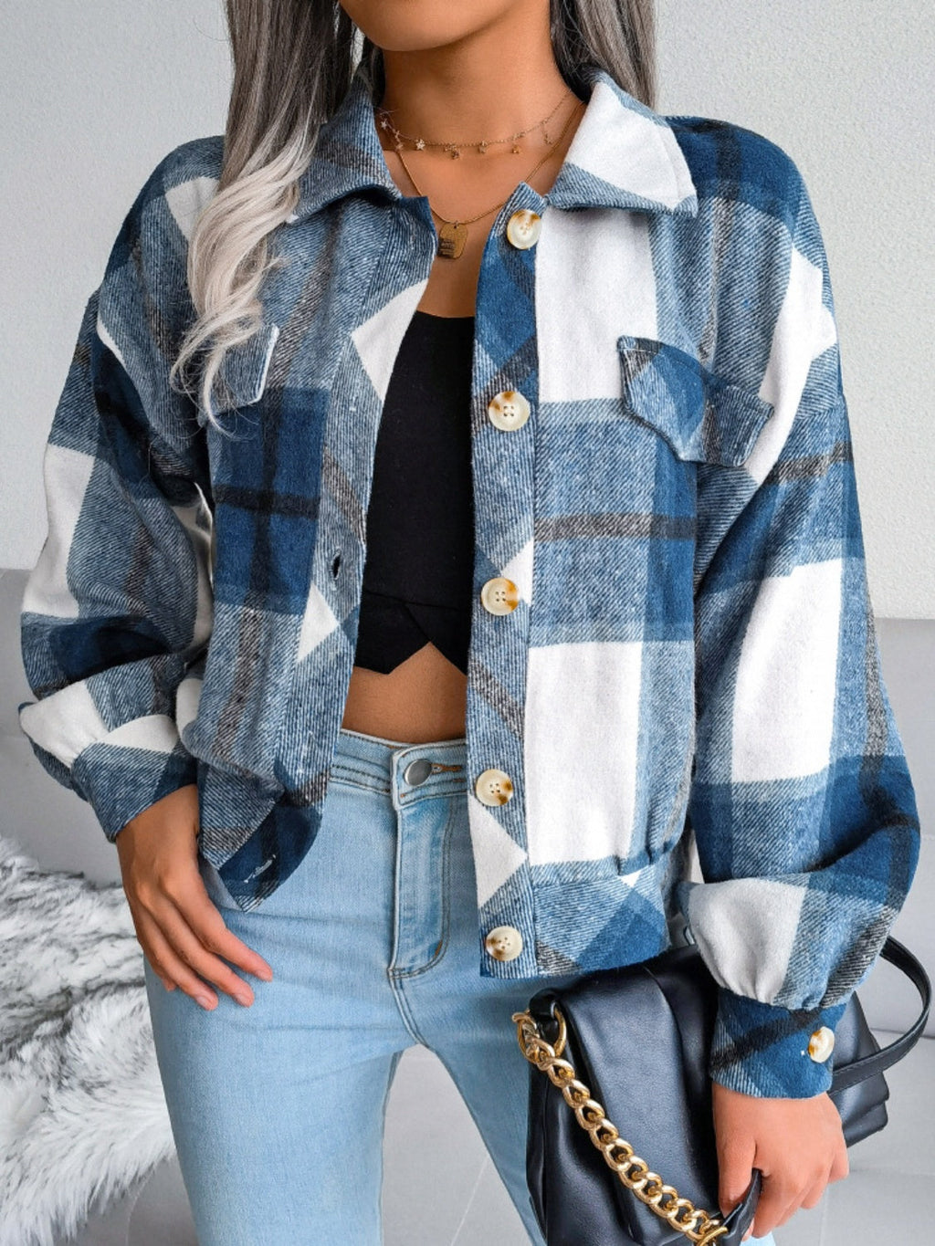 Plaid Collared Neck Long Sleeve Jacket | Timeless & Cozy Outerwear
