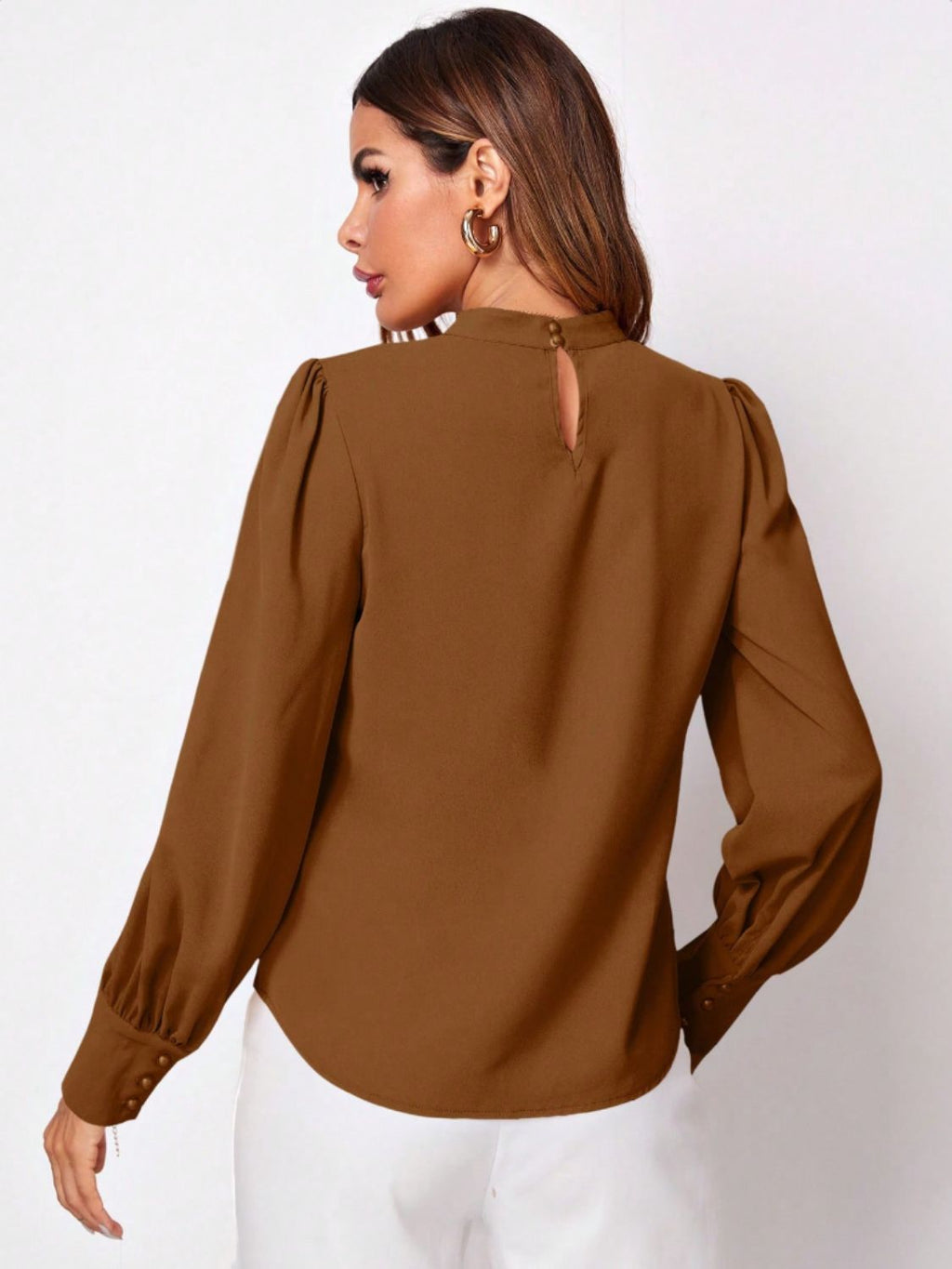 Ruched Mock Neck Long Sleeve Blouse | Elegant & Stylish Statement Piece