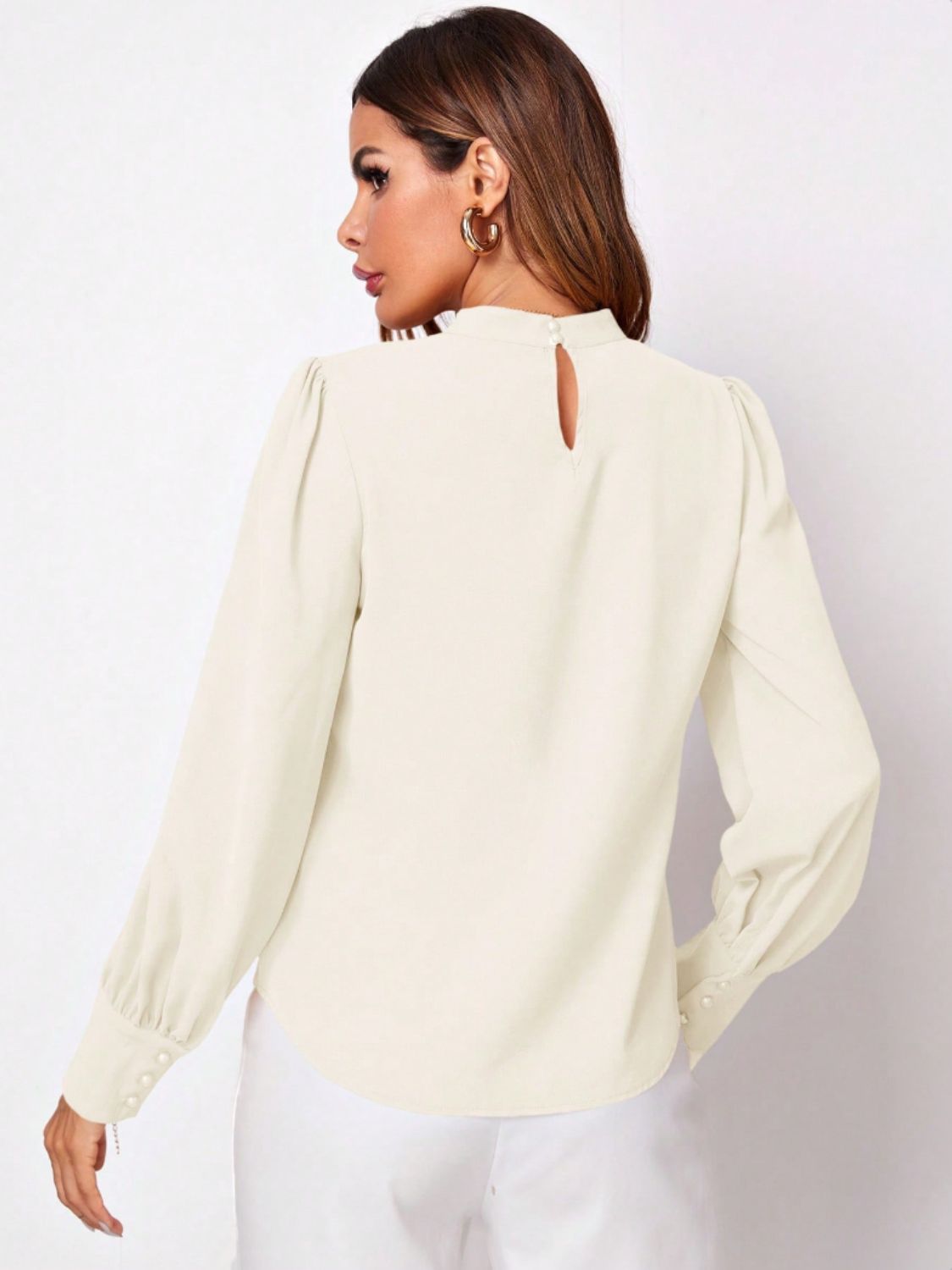 Ruched Mock Neck Long Sleeve Blouse | Elegant & Stylish Statement Piece