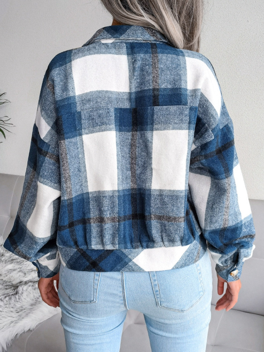 Plaid Collared Neck Long Sleeve Jacket | Timeless & Cozy Outerwear
