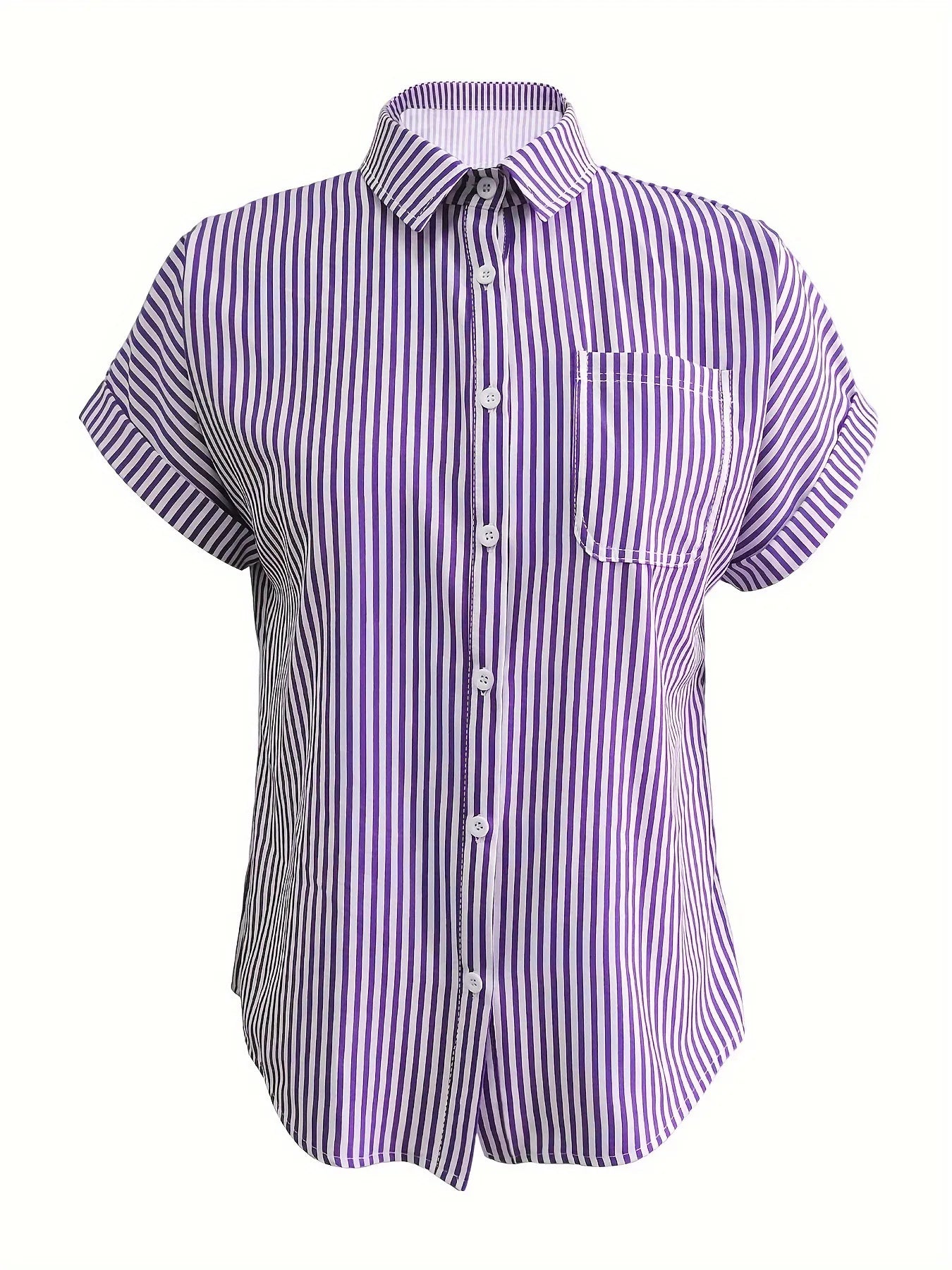 Full Size Striped Button-Up Casual Shirt with Pocket Plus Size