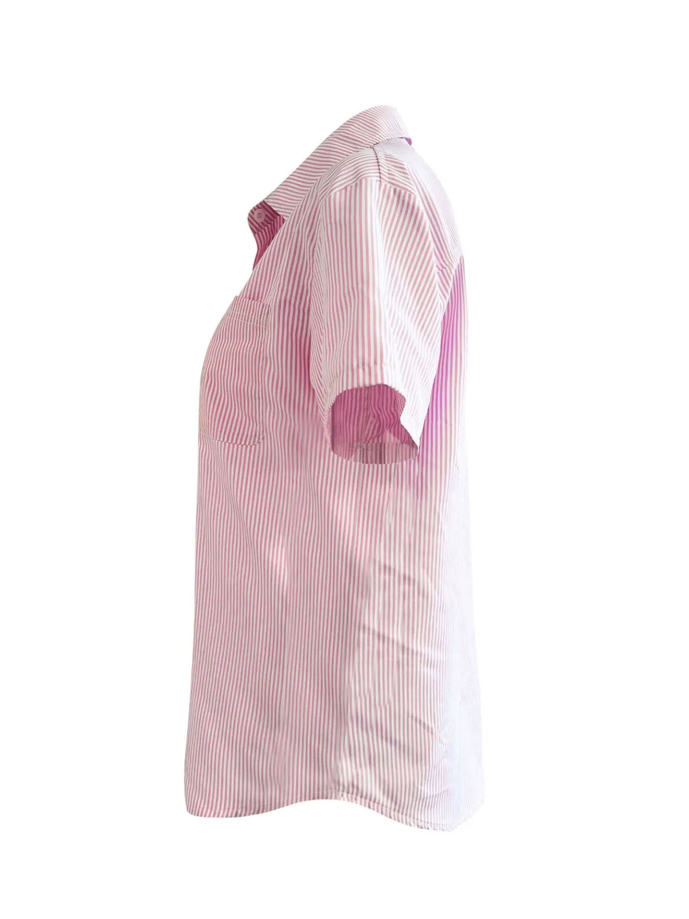 Full Size Striped Button-Up Casual Shirt with Pocket Plus Size