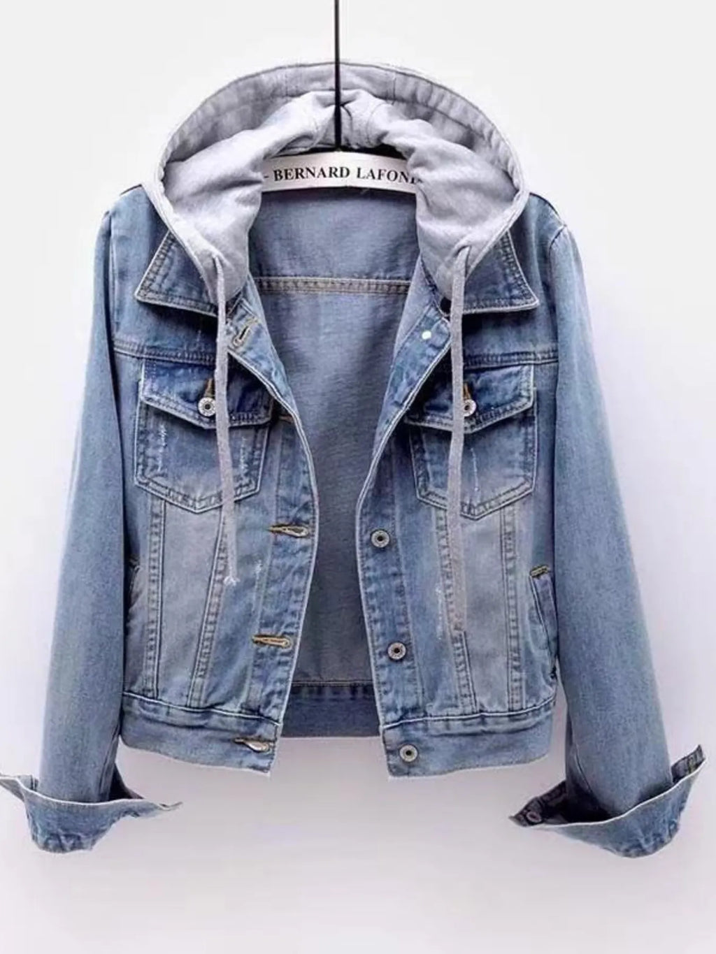 Full Size Button Up Drawstring Hooded Denim Jacket Plus Size
