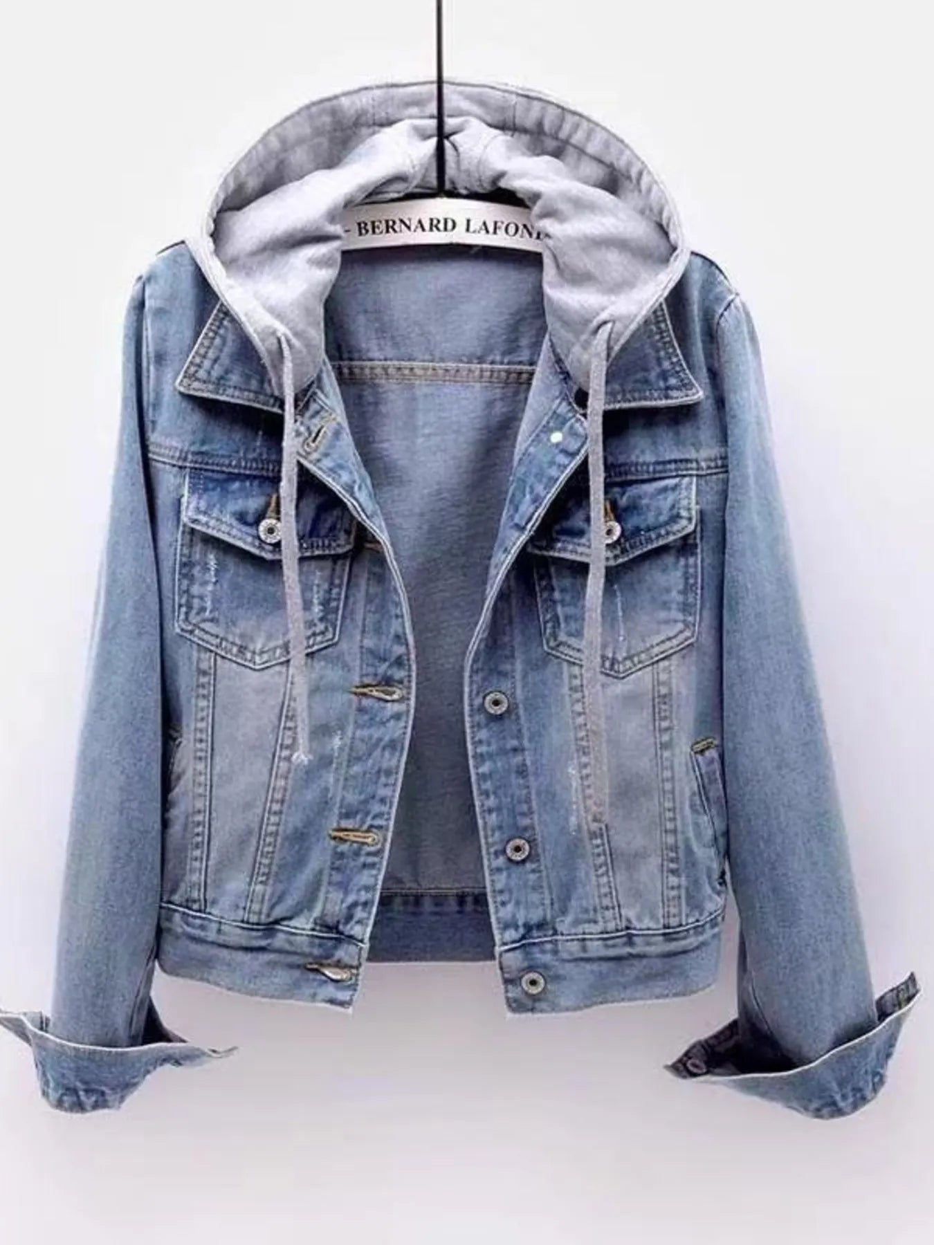 Full Size Button Up Drawstring Hooded Denim Jacket Plus Size