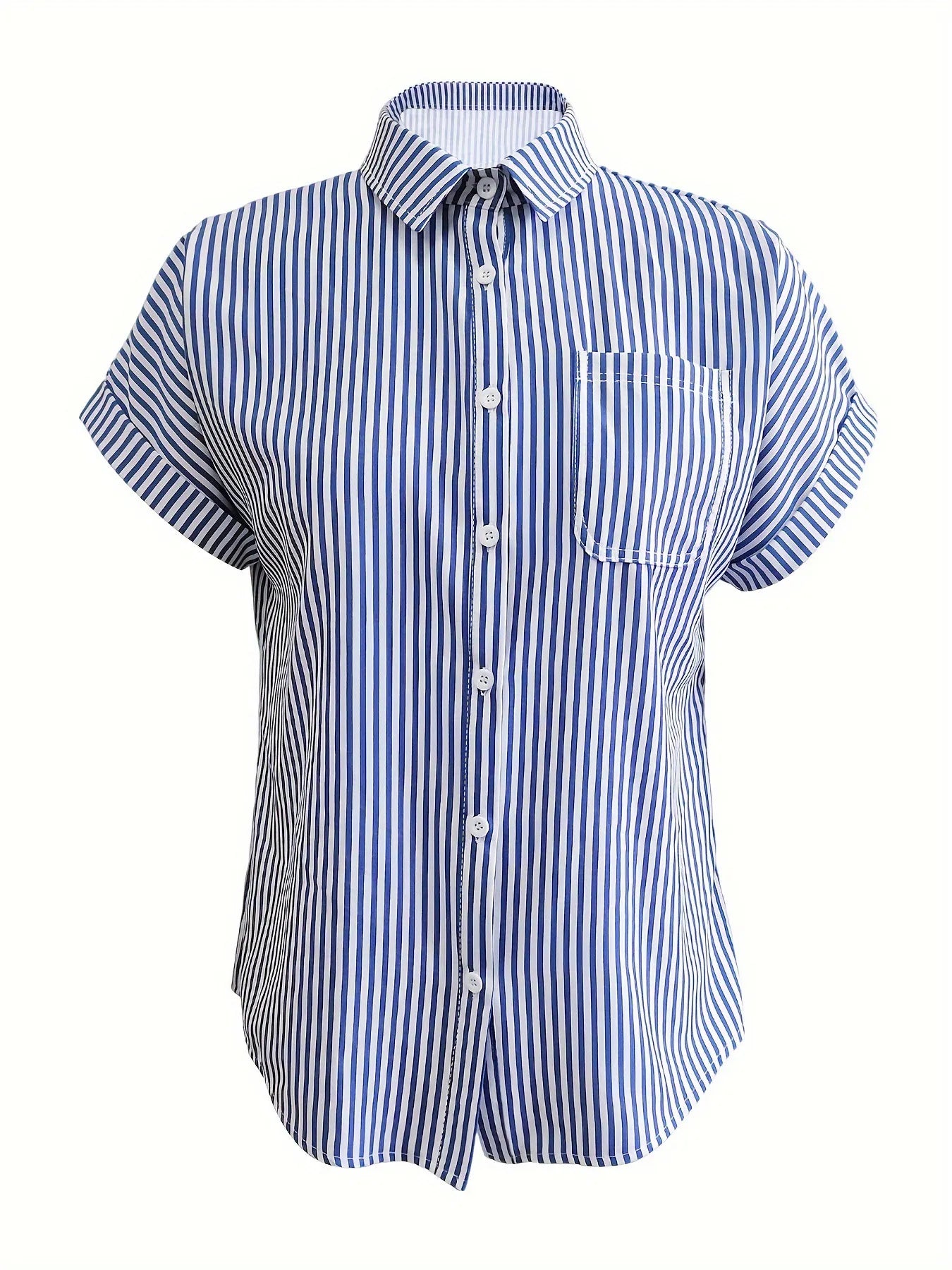 Full Size Striped Button-Up Casual Shirt with Pocket Plus Size