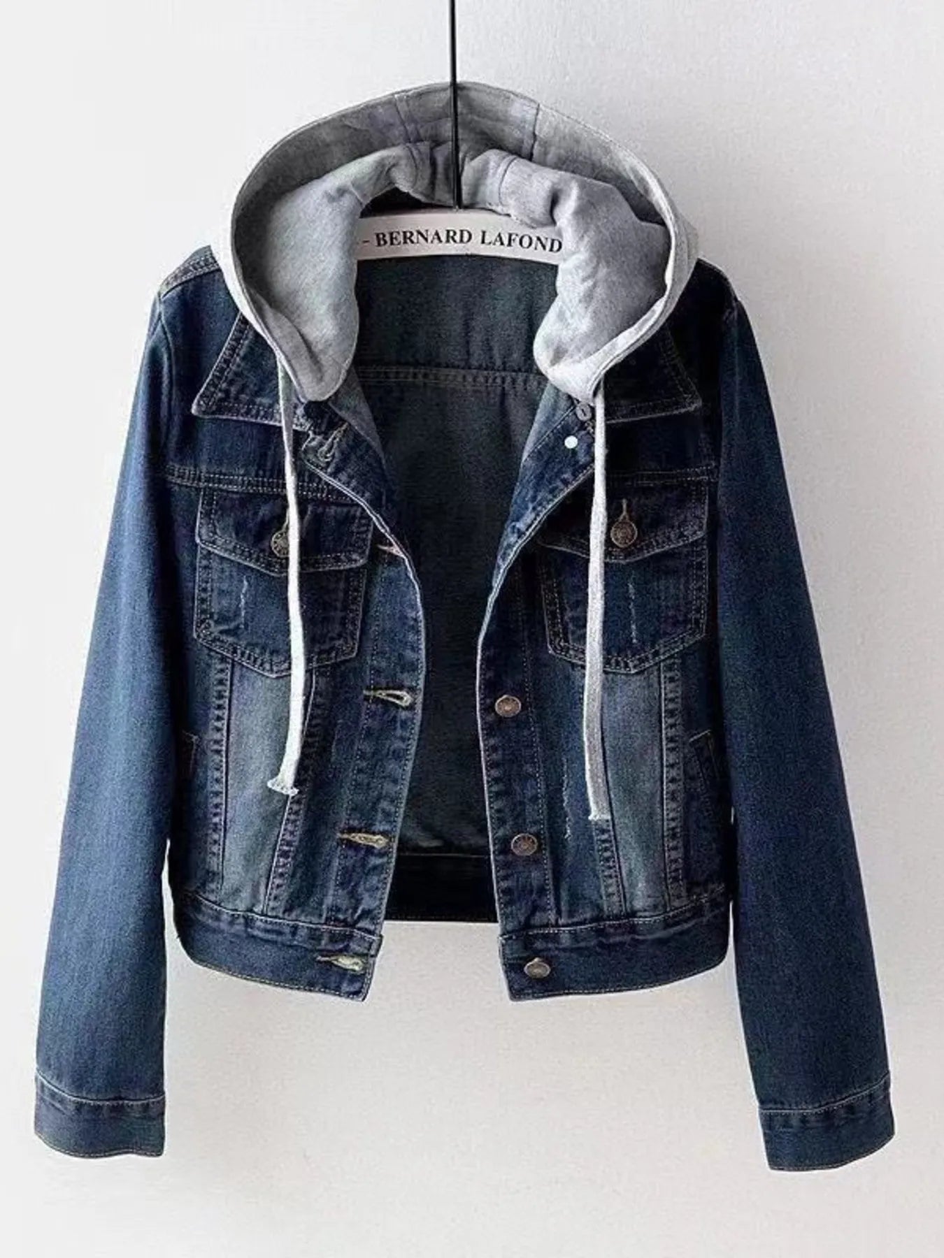 Full Size Button Up Drawstring Hooded Denim Jacket Plus Size