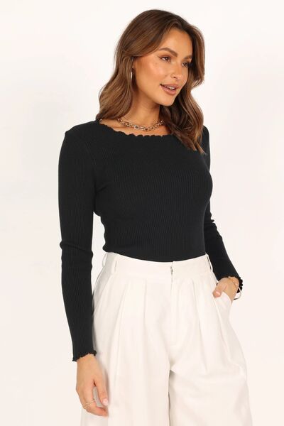 Lettuce Edge Round Neck Long Sleeve T-Shirt