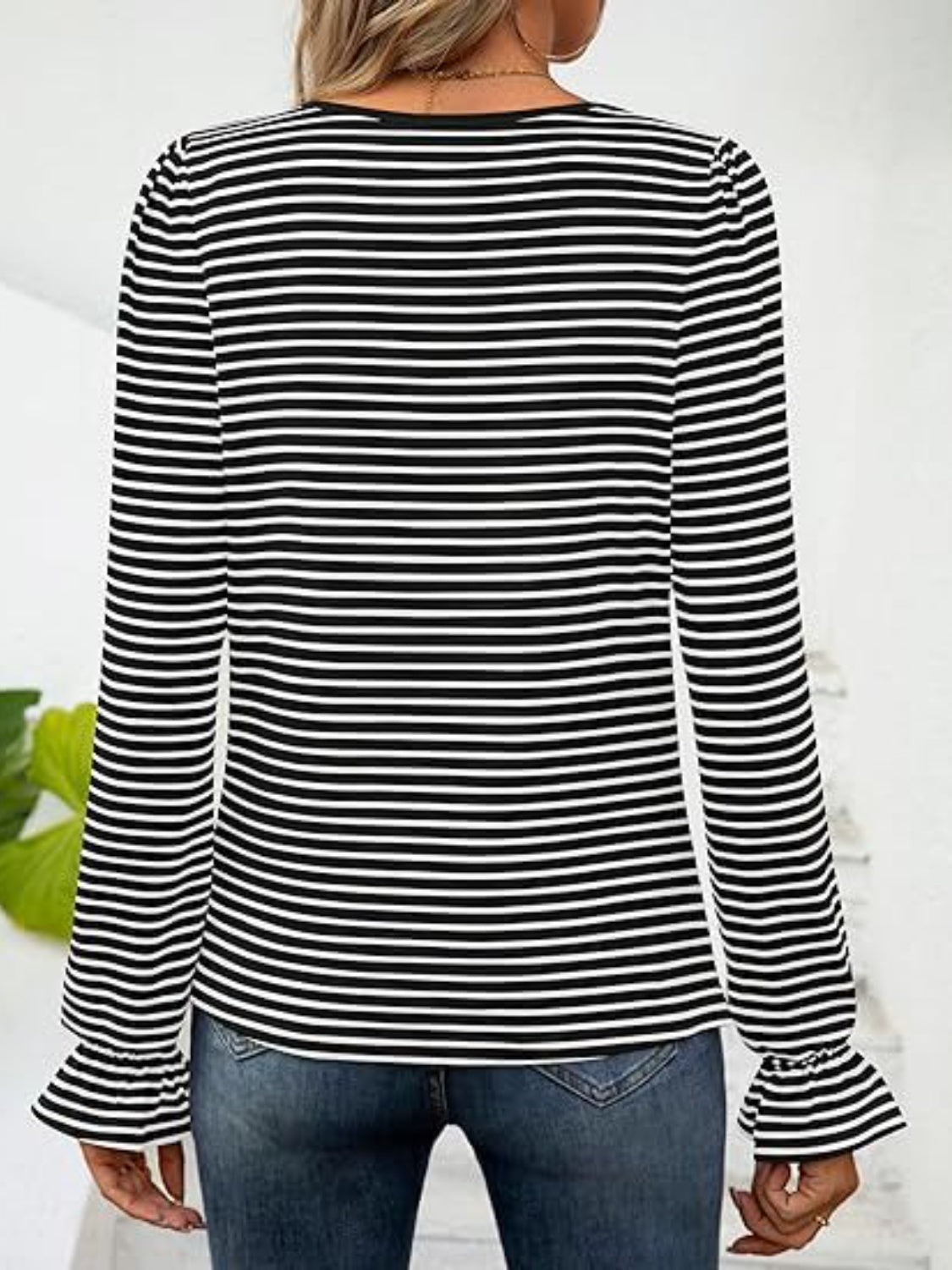 Striped Square Neck Flounce Sleeve Top | Trendy & Feminine Chic