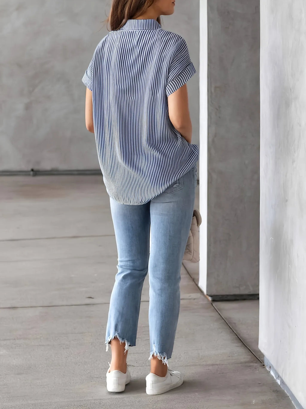 Full Size Striped Button-Up Casual Shirt with Pocket Plus Size