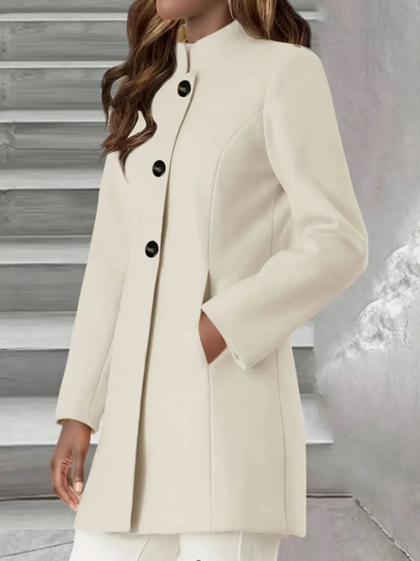 Single-Breasted Stand Collar Coat with Pocket