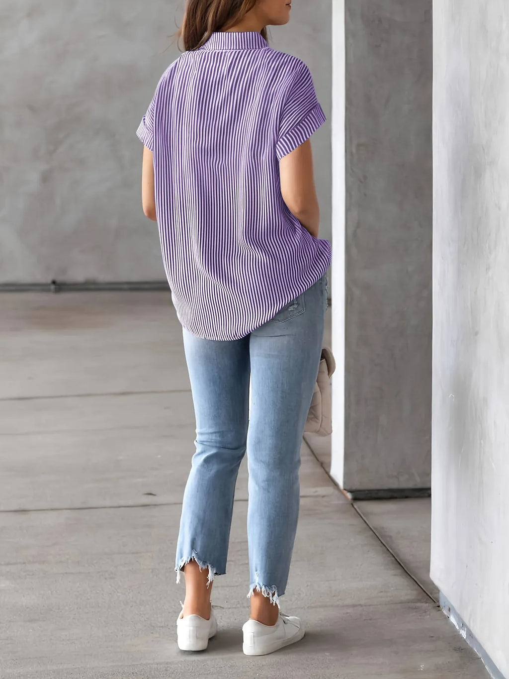 Full Size Striped Button-Up Casual Shirt with Pocket Plus Size