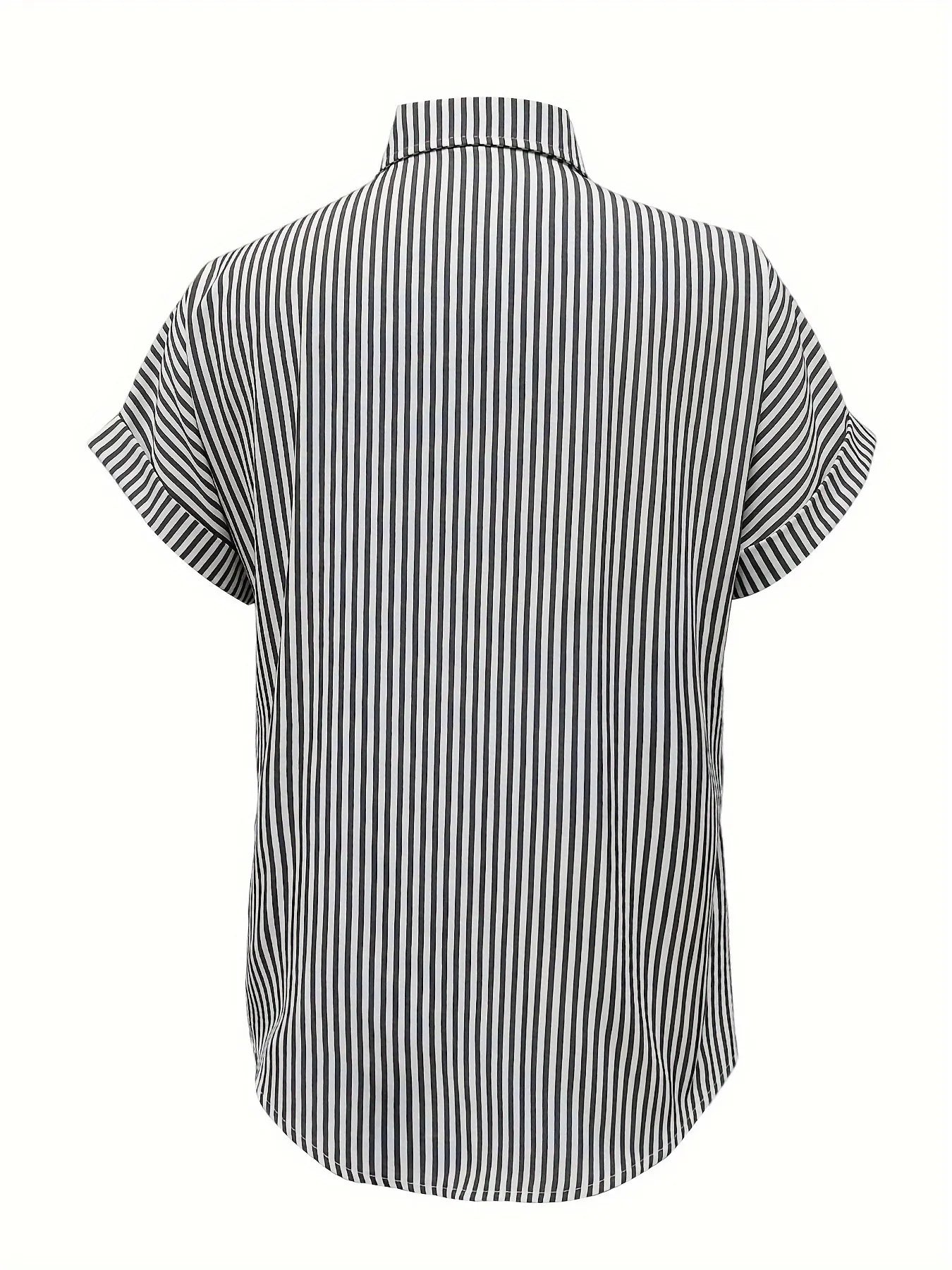 Full Size Striped Button-Up Casual Shirt with Pocket Plus Size
