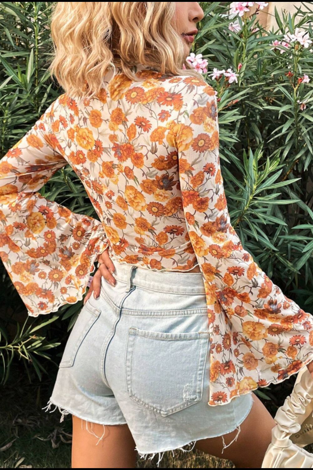 Printed Mock Neck Flare Sleeve Top | Chic & Trendy Statement Blouse