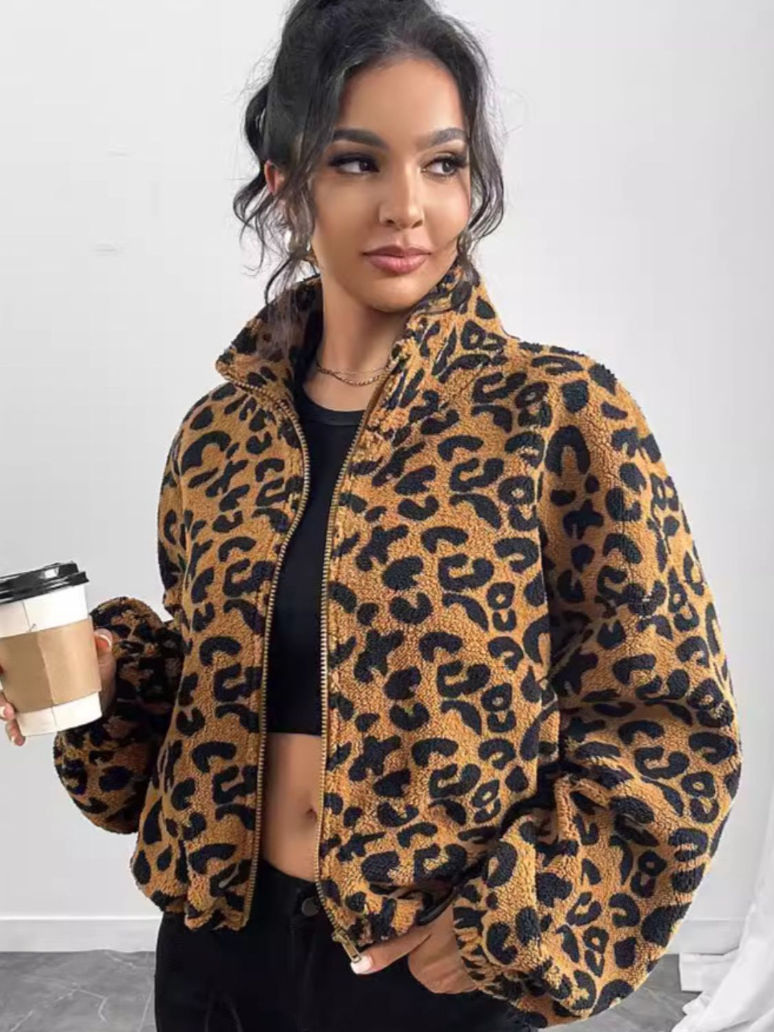 Leopard Zip-Up Long Sleeve Jacket | Bold & Trendy Outerwear
