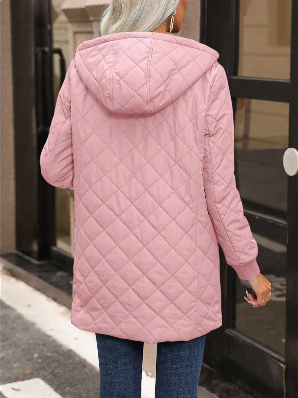 Quilted Zip-Up Hooded Jacket with Pockets | Warm & Stylish Outerwear
