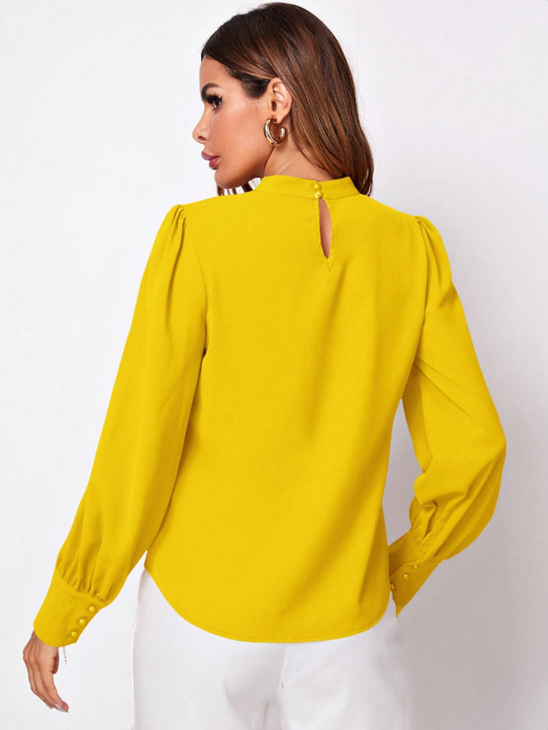 Ruched Mock Neck Long Sleeve Blouse | Elegant & Stylish Statement Piece
