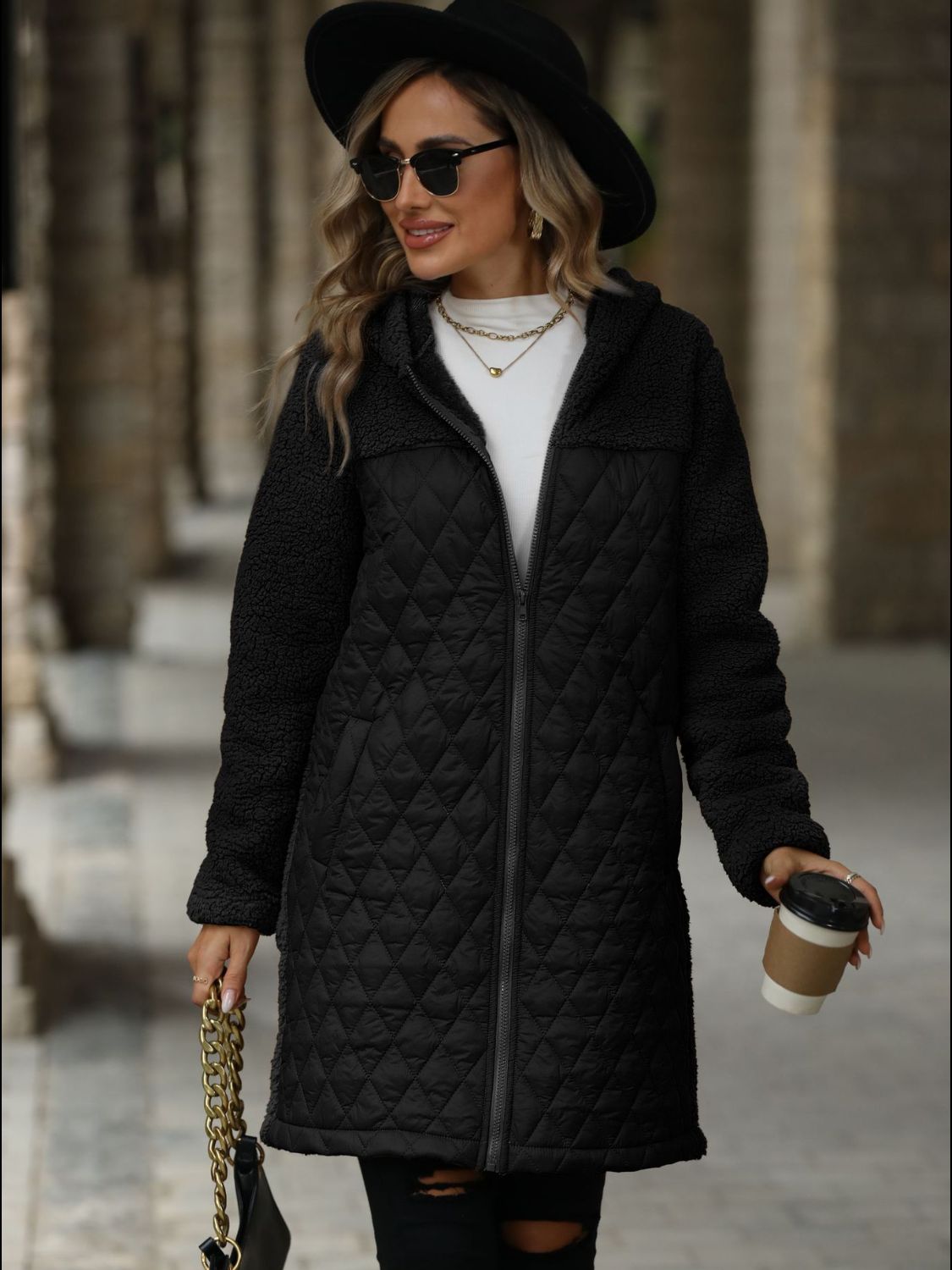 Textured Zip-Up Hooded Coat | Cozy & Stylish Long Sleeve Outerwear