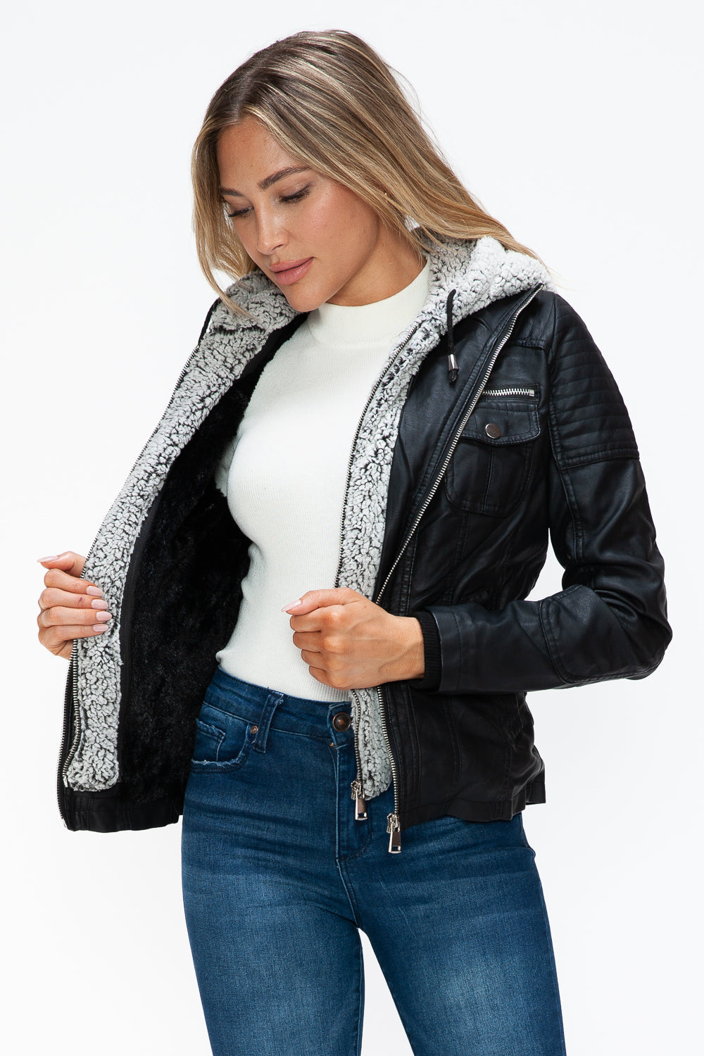 YMI Removable Faux Layered Multi-Pocket Jacket Cozy & Versatile