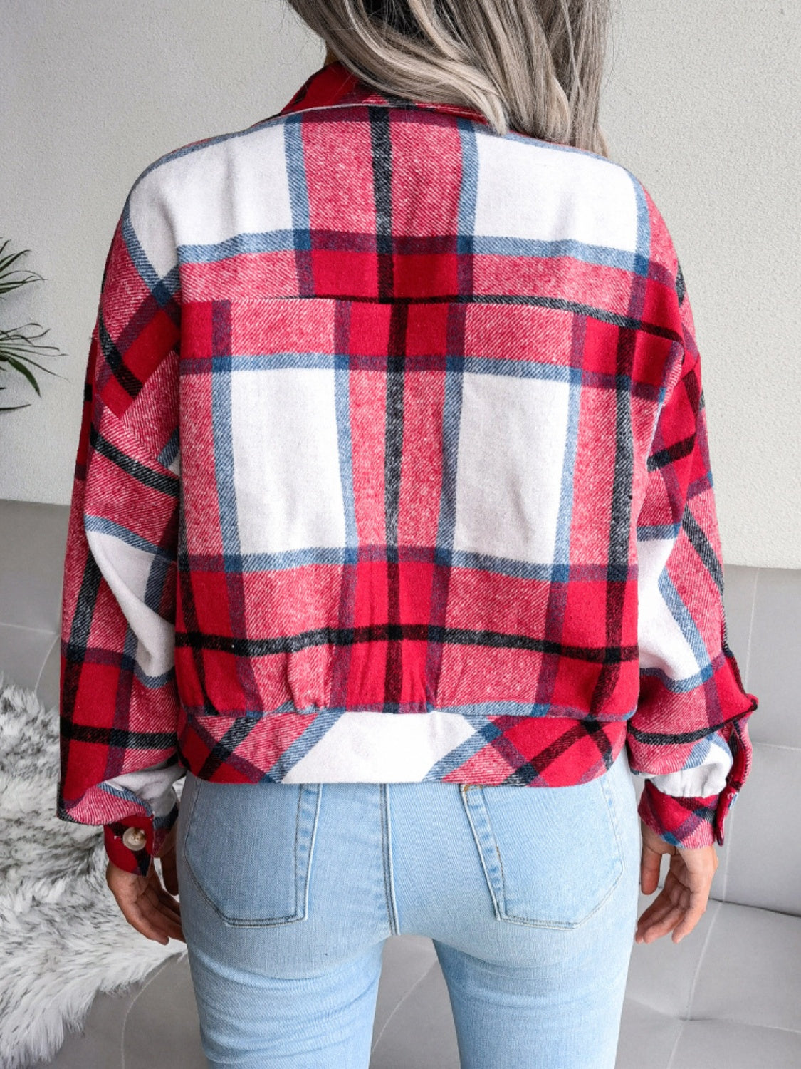 Plaid Collared Neck Long Sleeve Jacket | Timeless & Cozy Outerwear