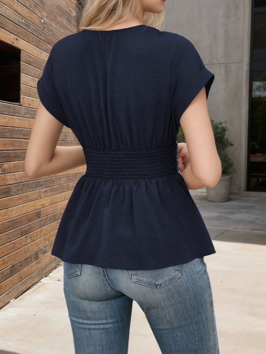 Surplice Short Sleeve Blouse