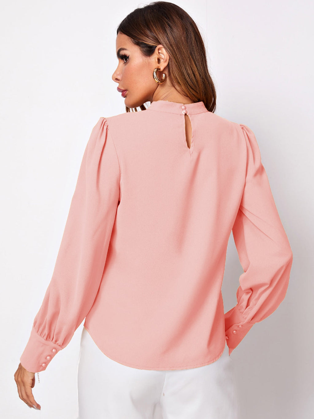 Ruched Mock Neck Long Sleeve Blouse | Elegant & Stylish Statement Piece