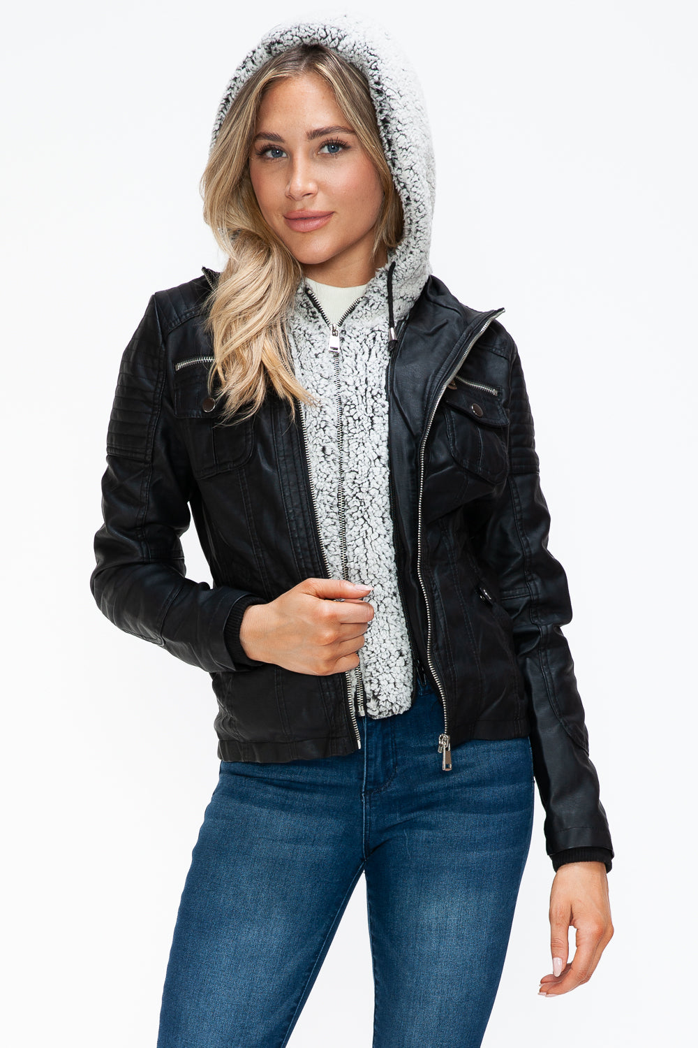 YMI Removable Faux Layered Multi-Pocket Jacket Cozy & Versatile