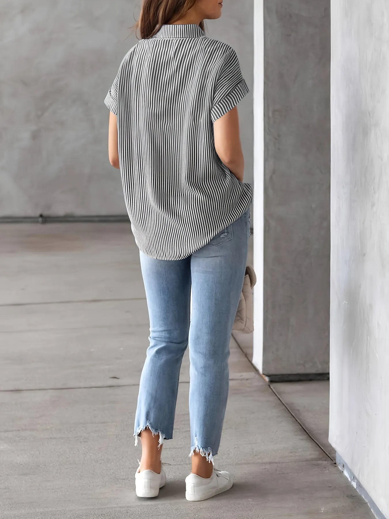 Full Size Striped Button-Up Casual Shirt with Pocket Plus Size