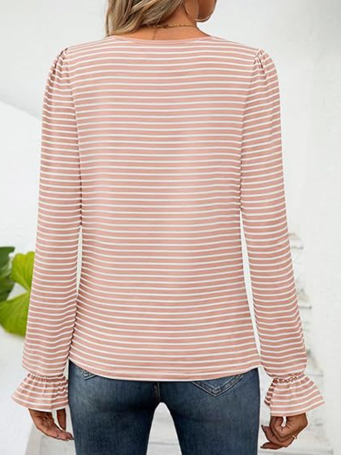 Striped Square Neck Flounce Sleeve Top | Trendy & Feminine Chic
