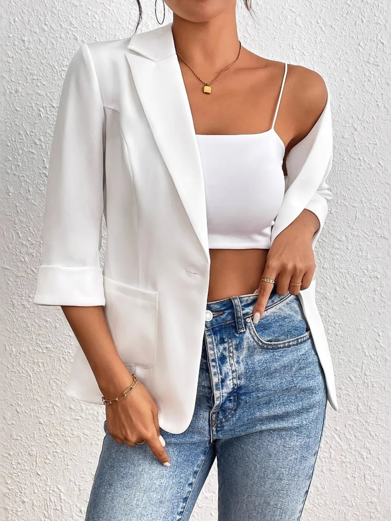 Classic Lapel Collar One Button Blazer