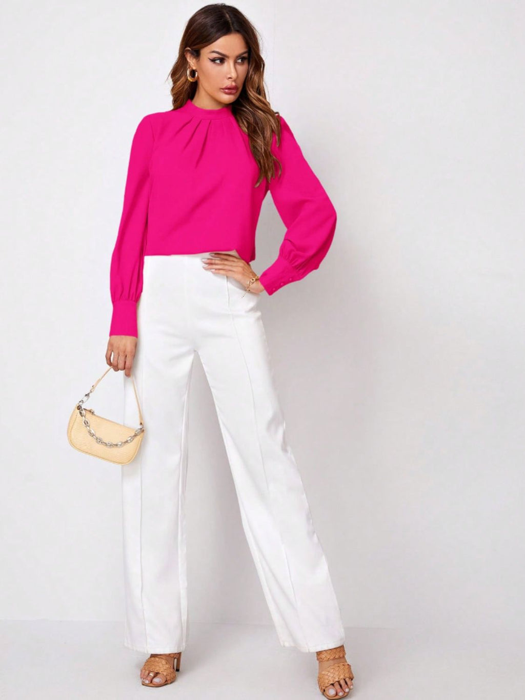 Ruched Mock Neck Long Sleeve Blouse | Elegant & Stylish Statement Piece