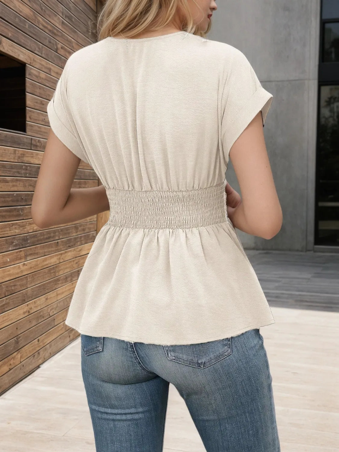 Surplice Short Sleeve Blouse