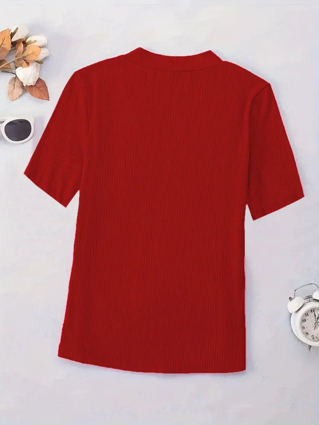 Full Size Solid V-Neck Short Sleeve T-Shirt Plus Size