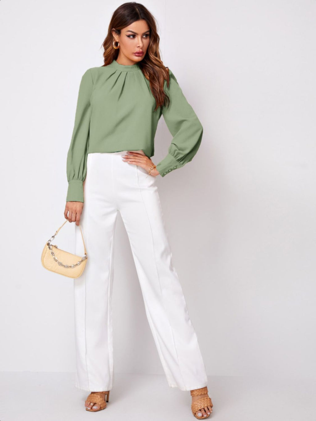 Ruched Mock Neck Long Sleeve Blouse | Elegant & Stylish Statement Piece
