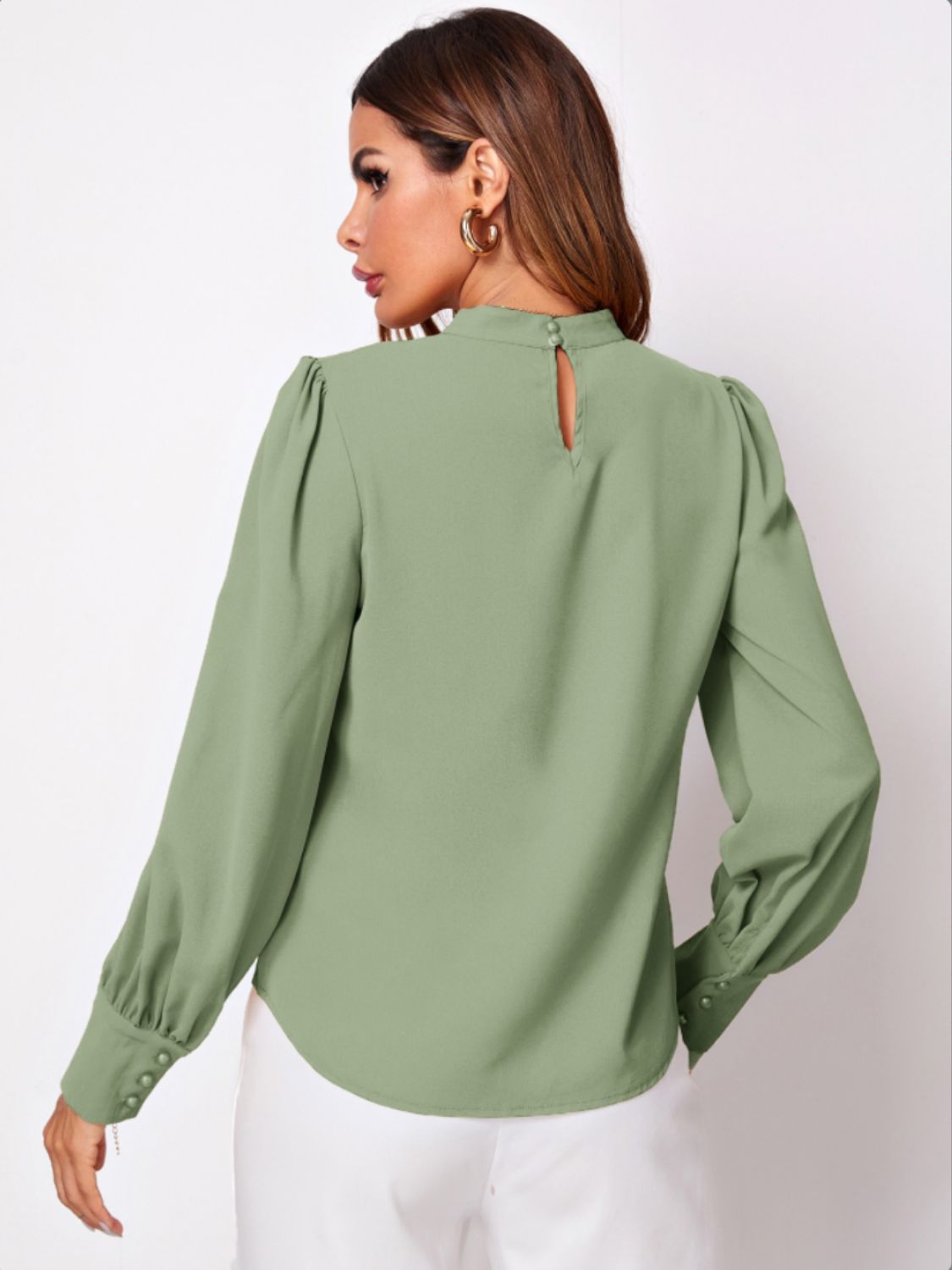 Ruched Mock Neck Long Sleeve Blouse | Elegant & Stylish Statement Piece