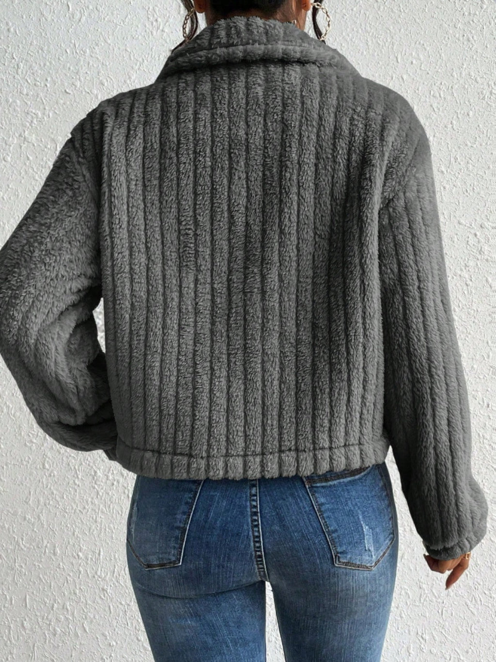 Title: Fuzzy Button-Up Collared Neck Jacket | Cozy & Stylish Outerwear