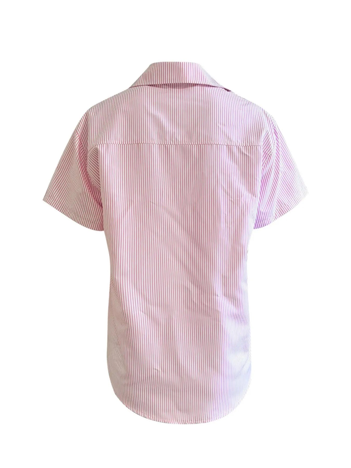 Full Size Striped Button-Up Casual Shirt with Pocket Plus Size