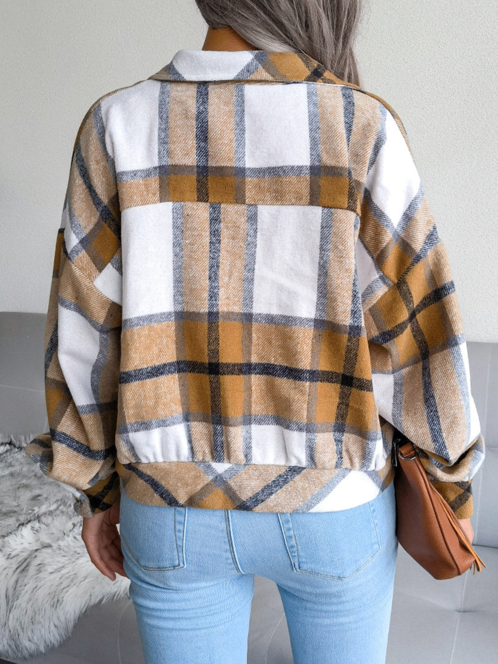 Plaid Collared Neck Long Sleeve Jacket | Timeless & Cozy Outerwear