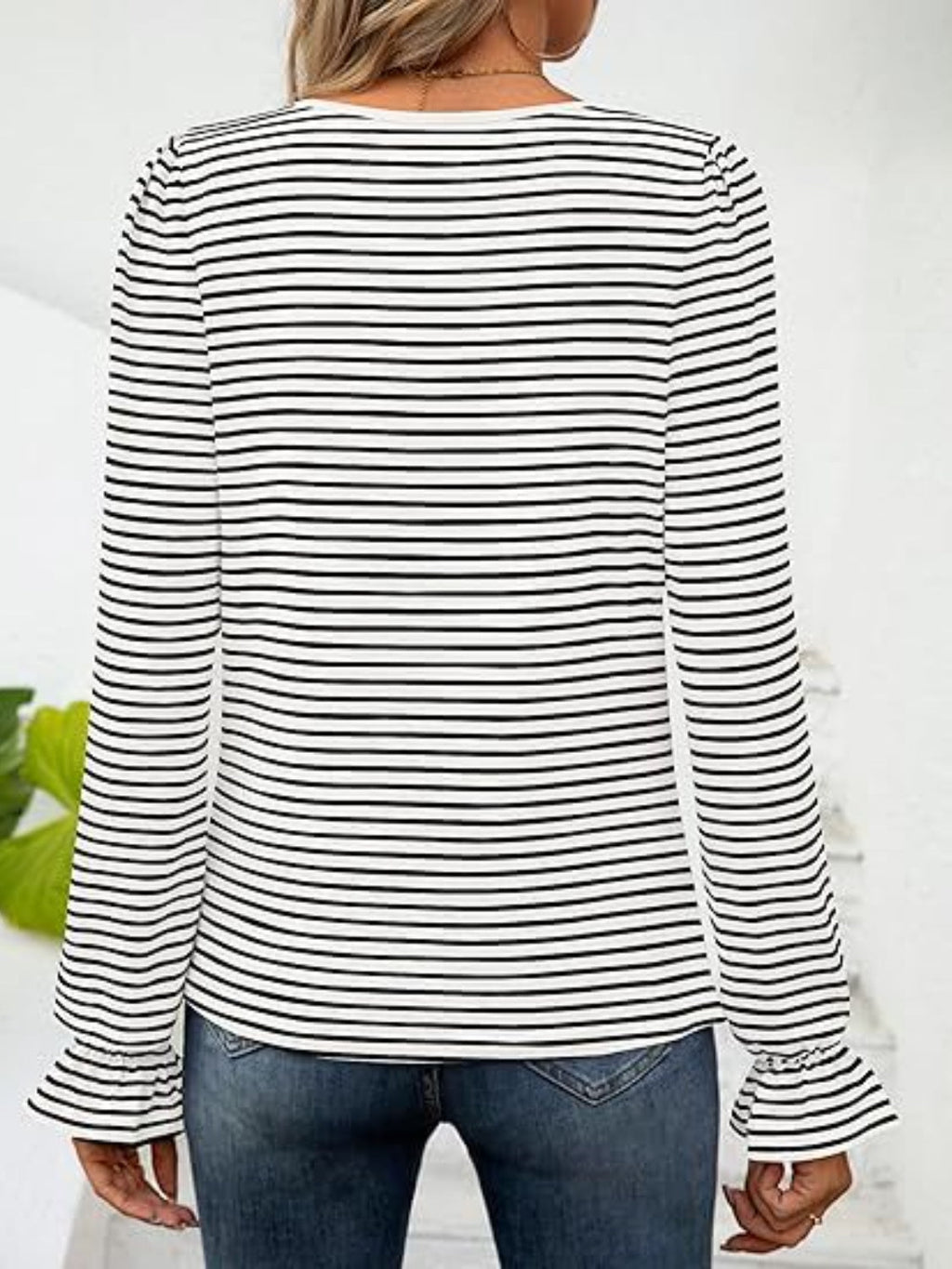 Striped Square Neck Flounce Sleeve Top | Trendy & Feminine Chic