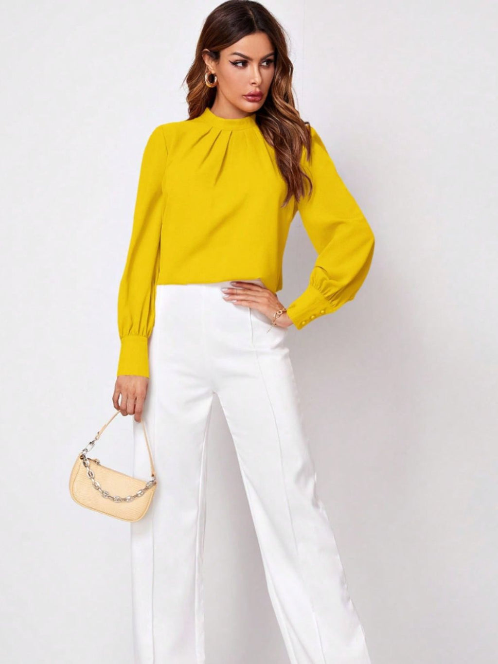 Ruched Mock Neck Long Sleeve Blouse | Elegant & Stylish Statement Piece